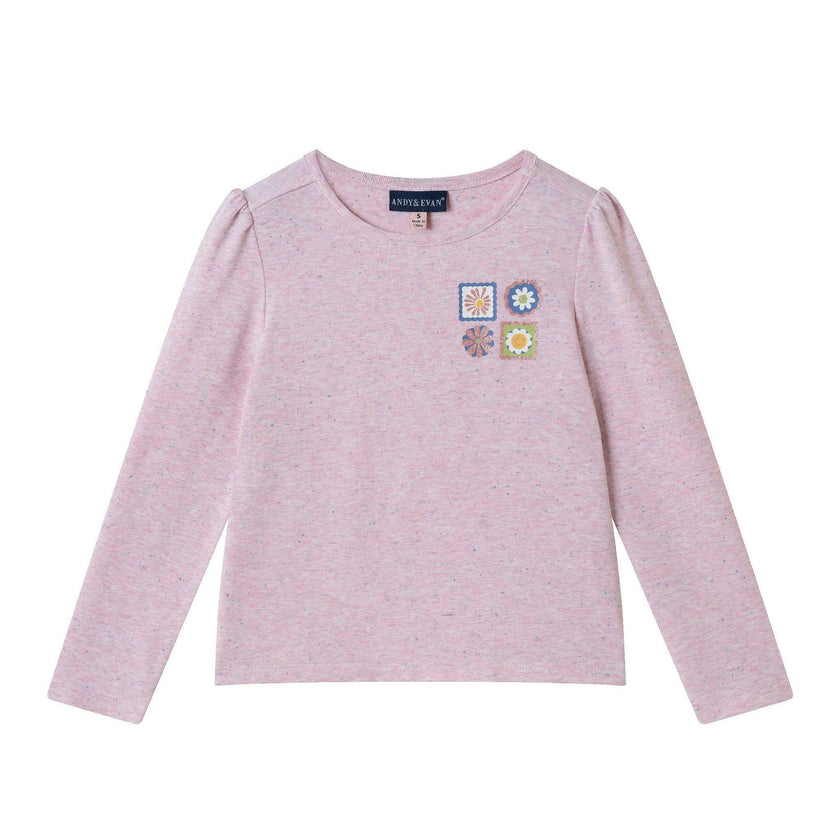 Girls Speckled Long Sleeve Tee| Pink Flowers