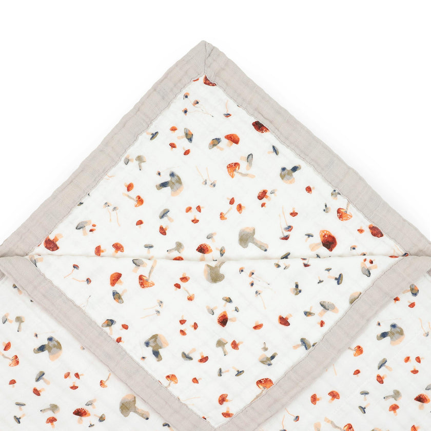 Cotton Muslin Quilted Throw - Mushrooms