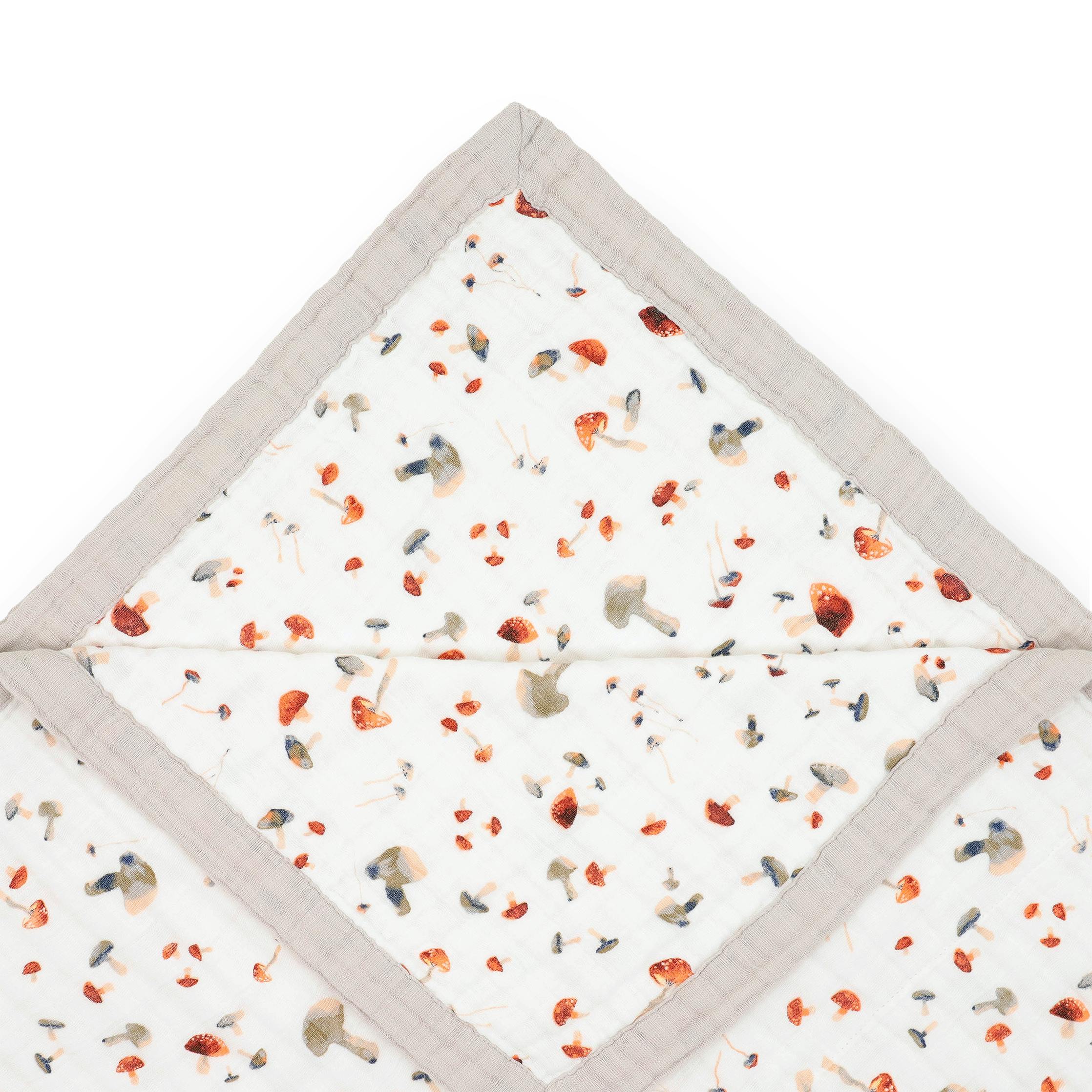 Cotton Muslin Quilted Throw - Mushrooms