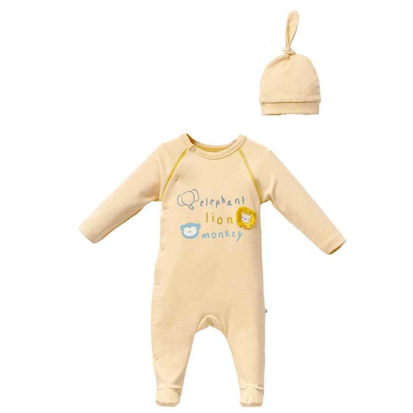 Yellow Animal Graphic Babygrow & Hat