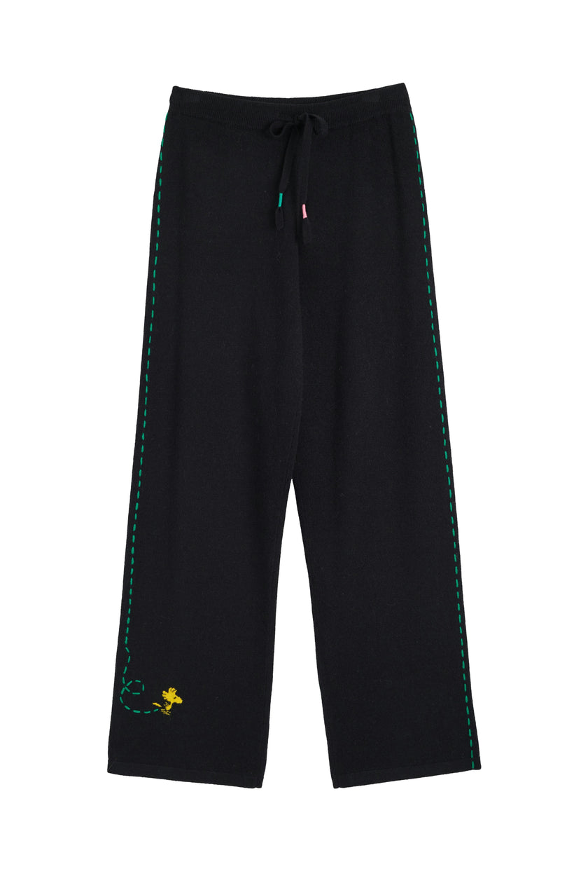 Wool-Cashmere Peanuts Stripe Wide Leg Track Pants