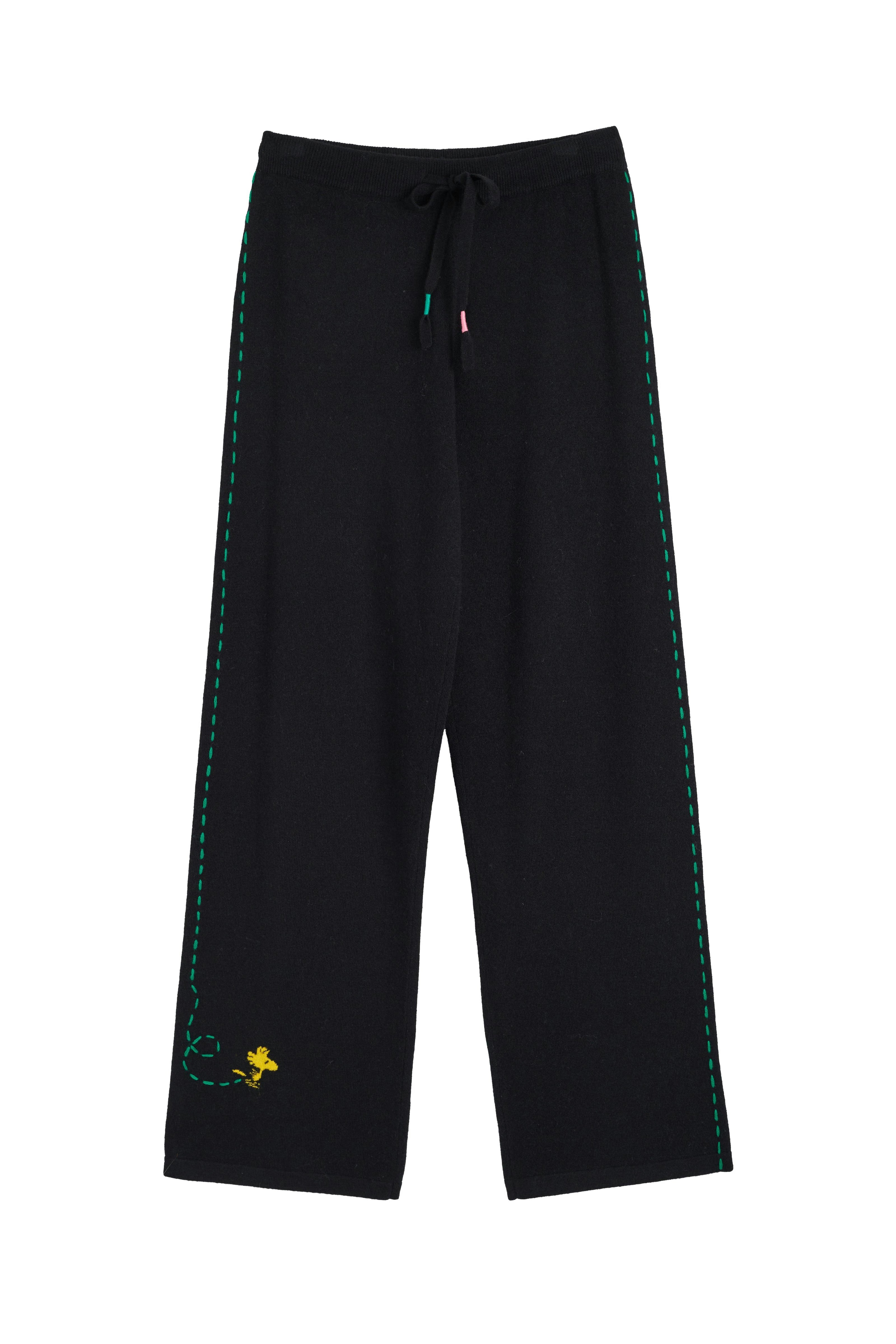 Wool-Cashmere Peanuts Stripe Wide Leg Track Pants
