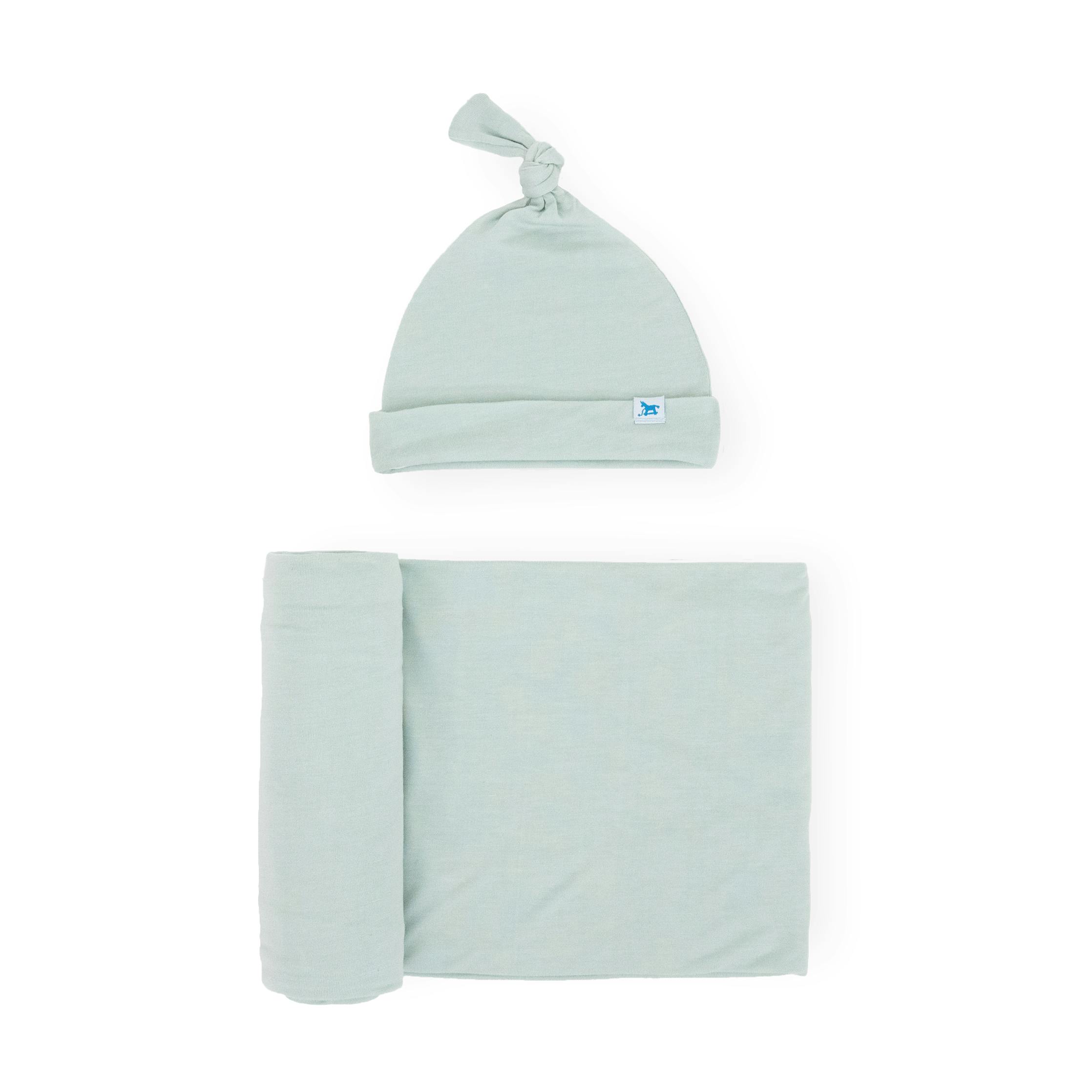 Stretch Knit Swaddle and Hat Set - Frost Green