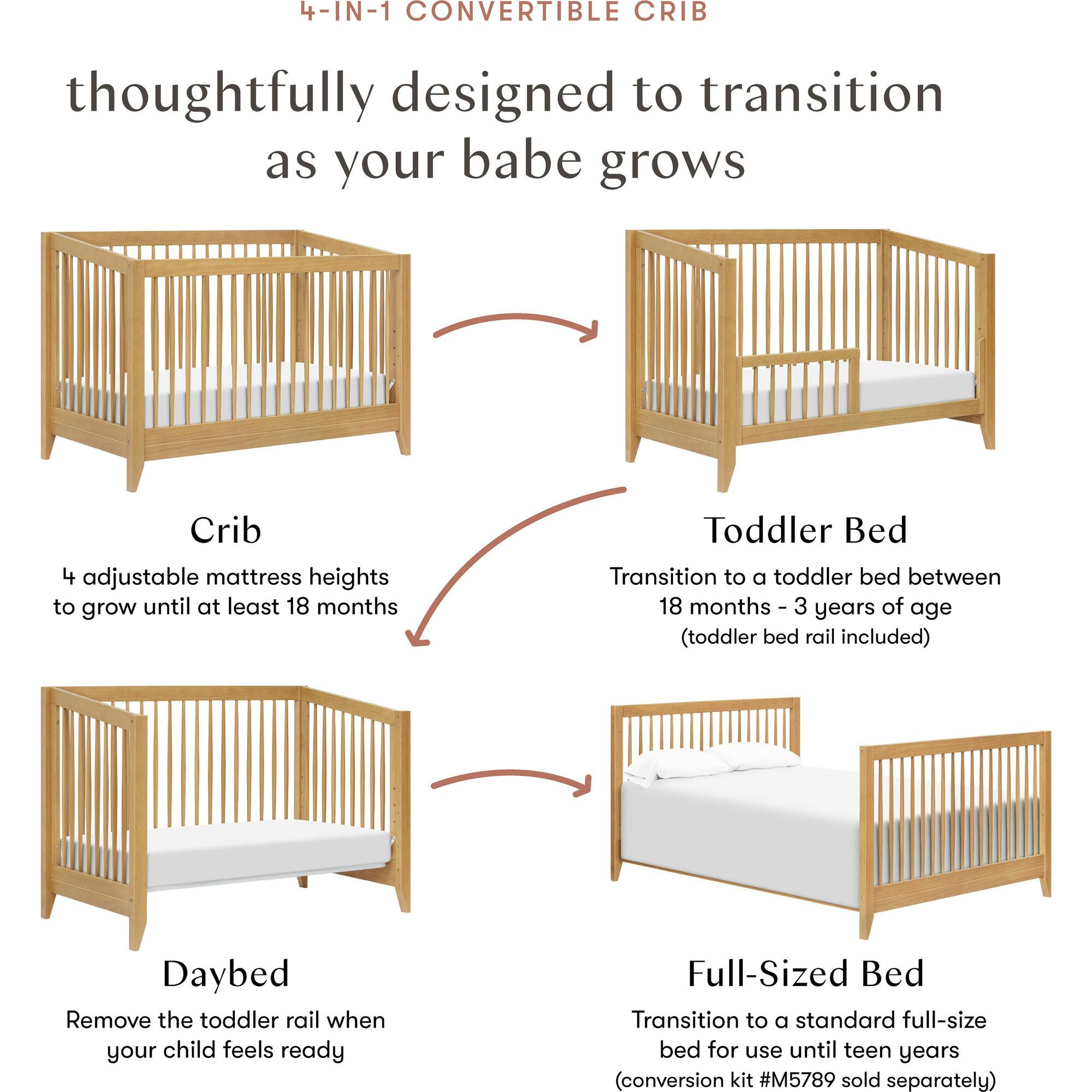 Sprout 4-in-1 Convertible Crib w/Toddler Bed Conversion Kit in Honey