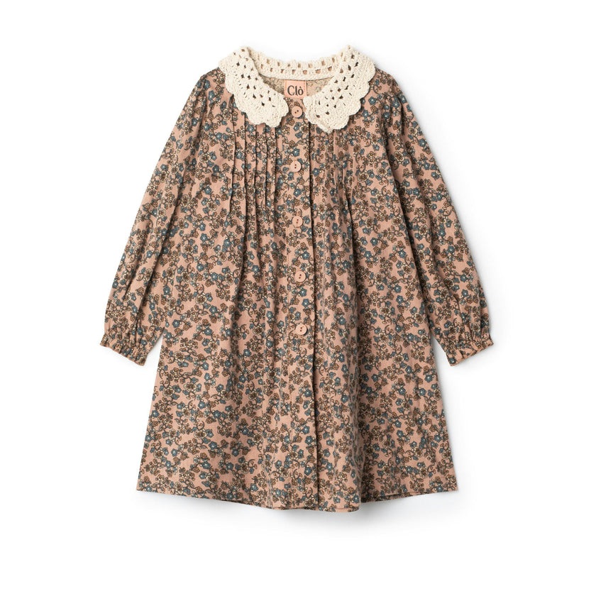 Printed Crochet Collar Dress Pink Floral