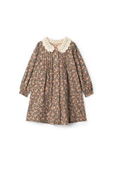 Printed Crochet Collar Dress Pink Floral
