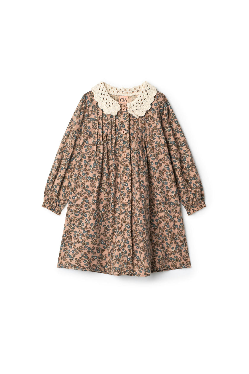 Printed Crochet Collared Dress