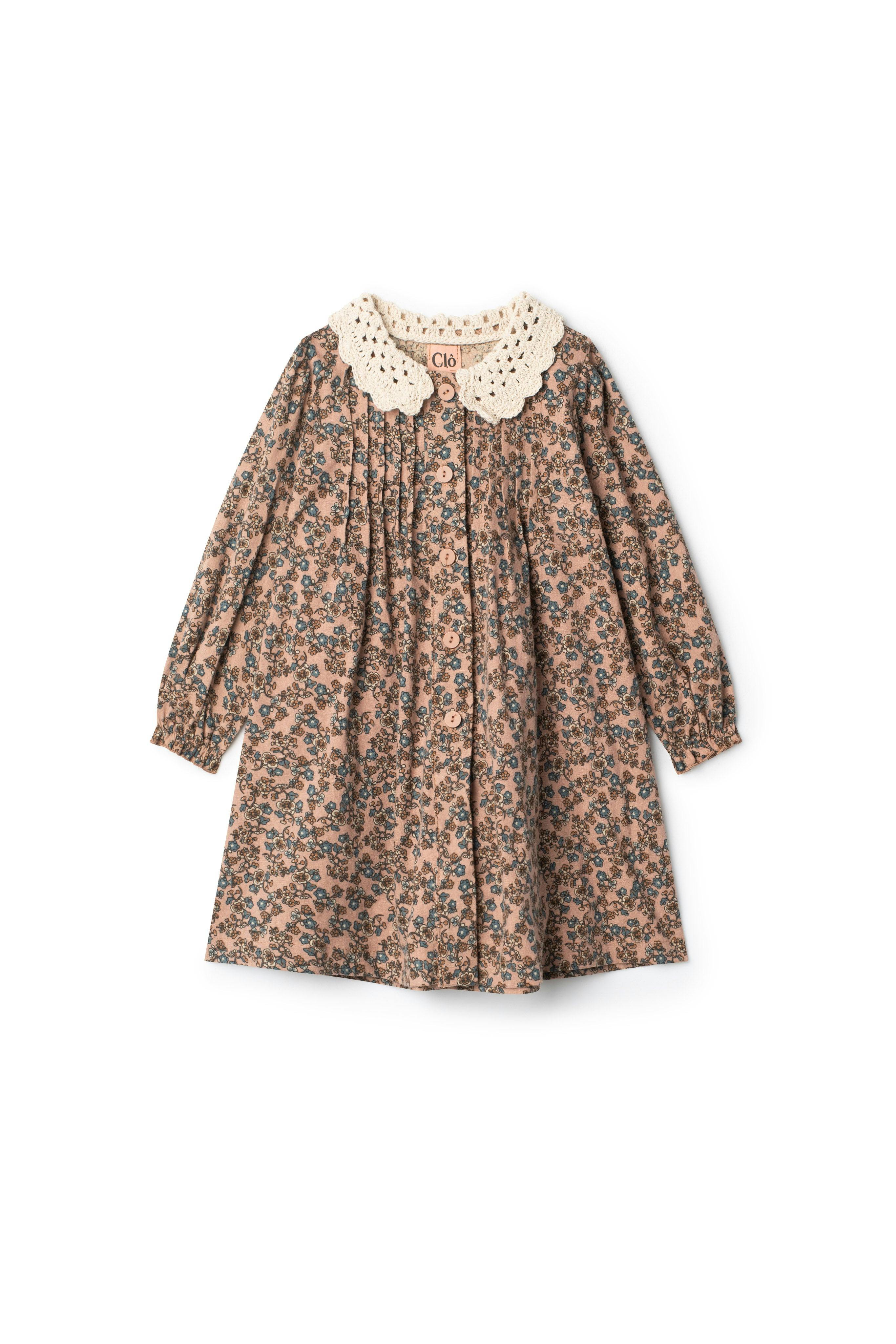 Printed Crochet Collar Dress Pink Floral