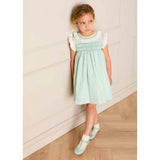 Wimbledon Stripe Hand Smocked Frill Collar Cap Sleeve Dress in Green (12mths- 10yrs)