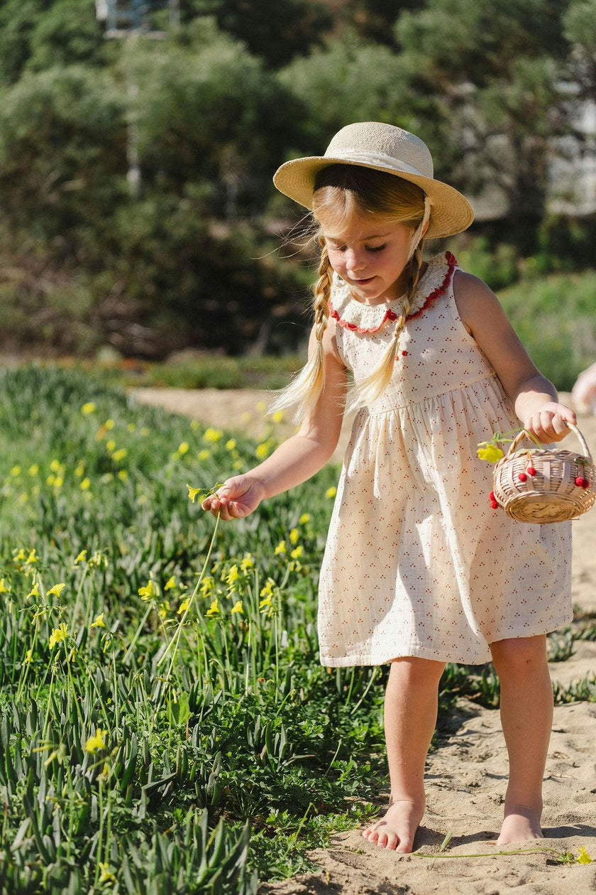 Crochet Collar Dress in Red Dot/Cherry