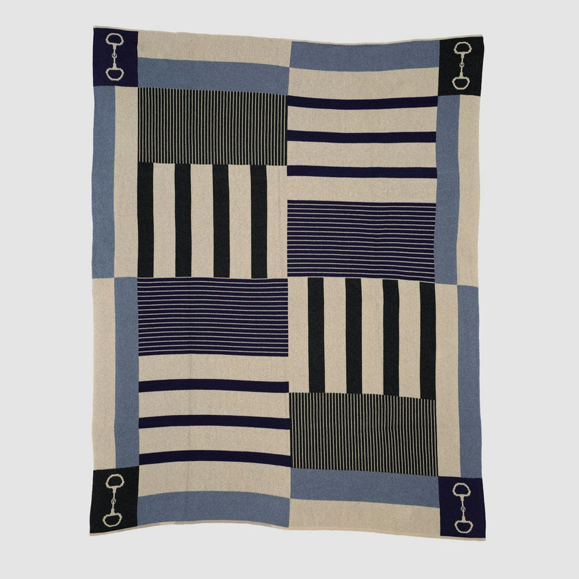 Cotton Sustainable Knit Plaid Throw Blanket - Equestrian Stable Stripe