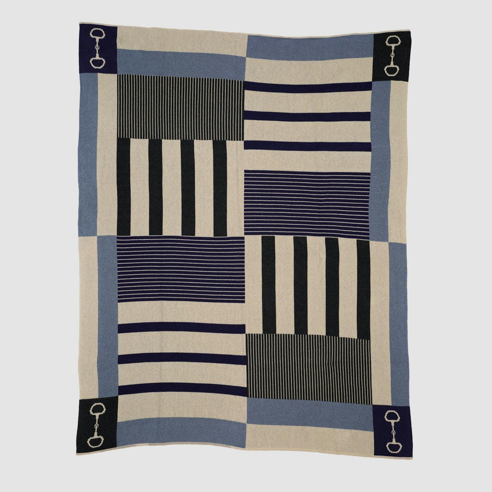 Cotton Sustainable Knit Plaid Throw Blanket - Equestrian Stable Stripe