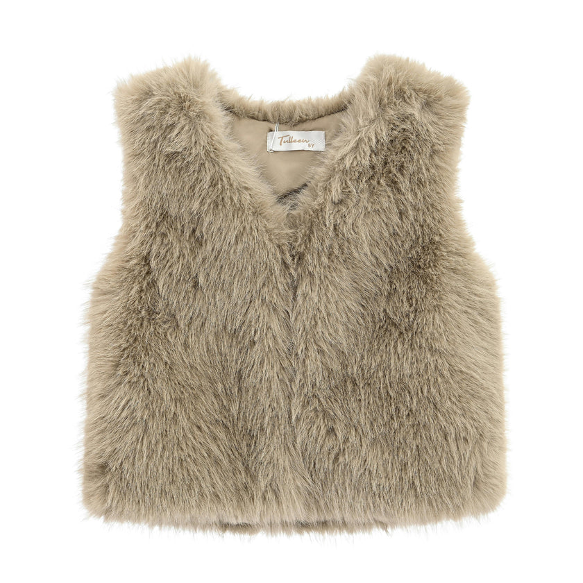 Khaki Faux Fur Chic Vest