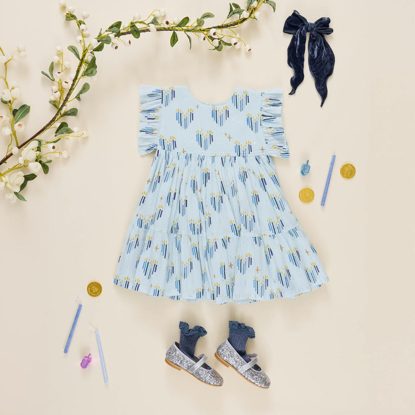 Girls Kit Dress - Menorah Hearts