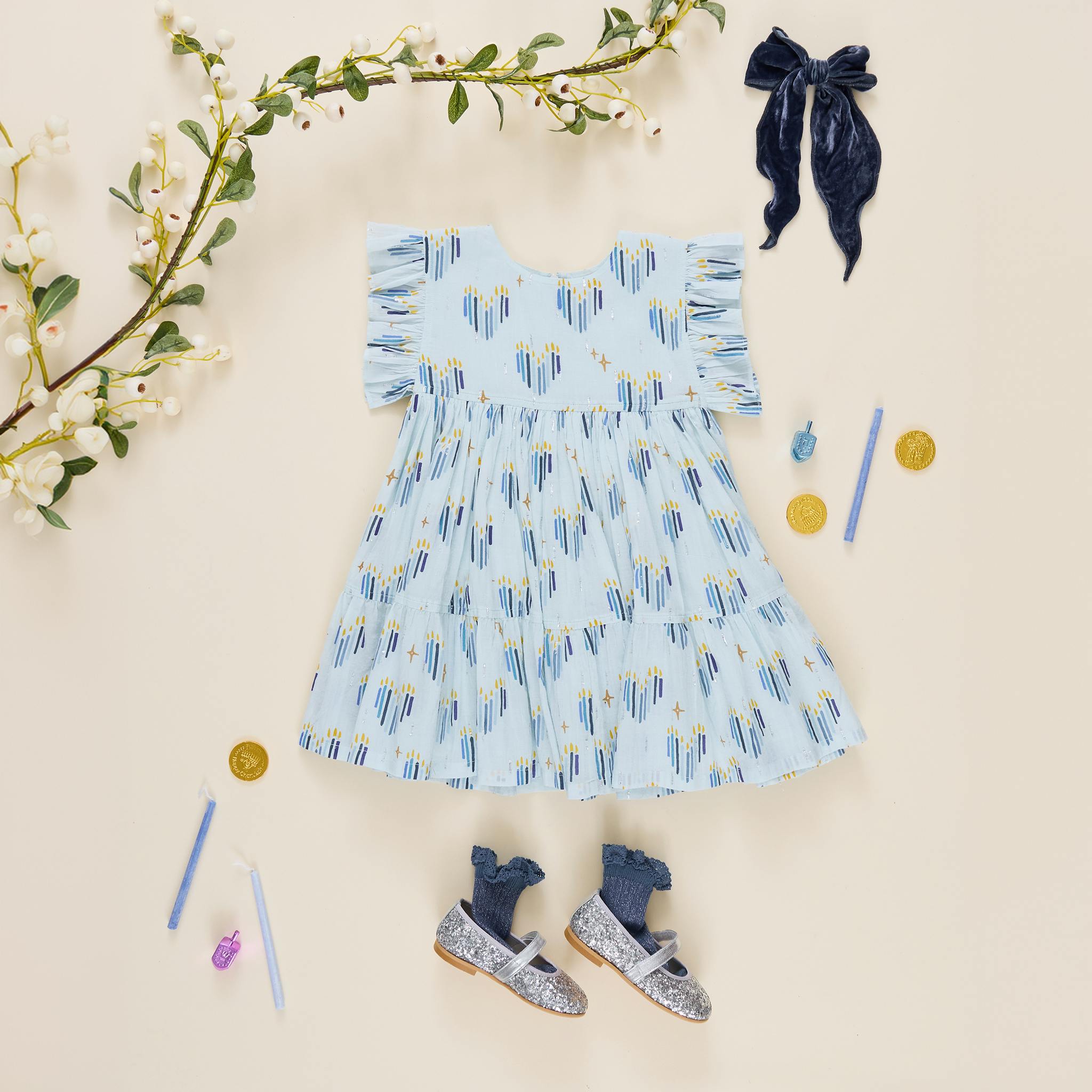 Girls Kit Dress - Menorah Hearts
