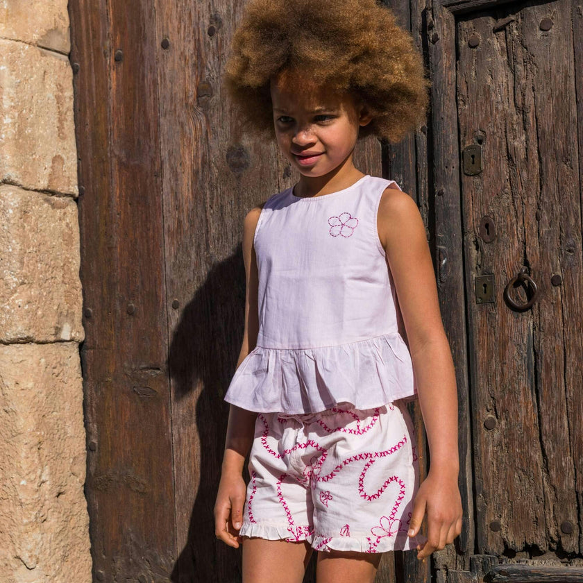Pink Color jardin Top and Shorts Set