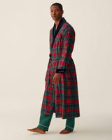 Men's Brushed Twill Velvet Trim Robe in St. James Tartan
