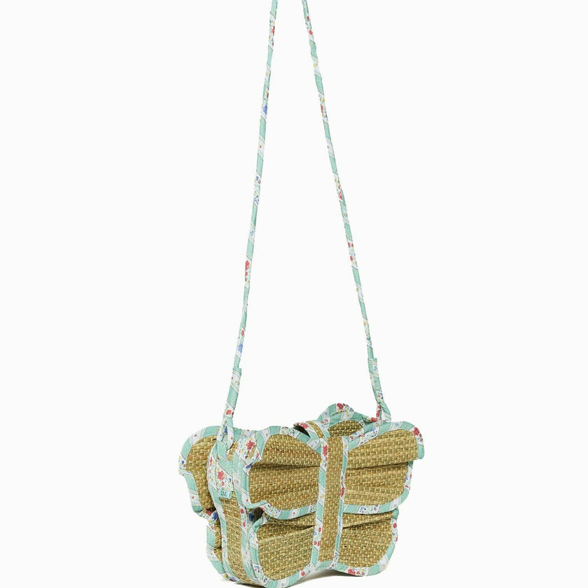 Lorna Murray x La Coqueta Sage Floral Stripe Flutterby Grass Bag