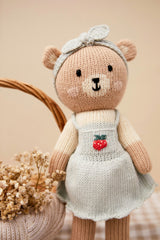 Emma the bear with strawberry  Light blue & natural - 11"