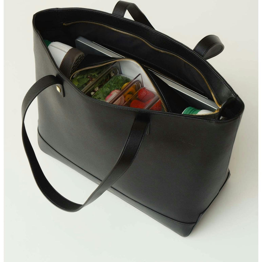 Vegan Leather Work Tote Bag with Removable Insulated Pouch