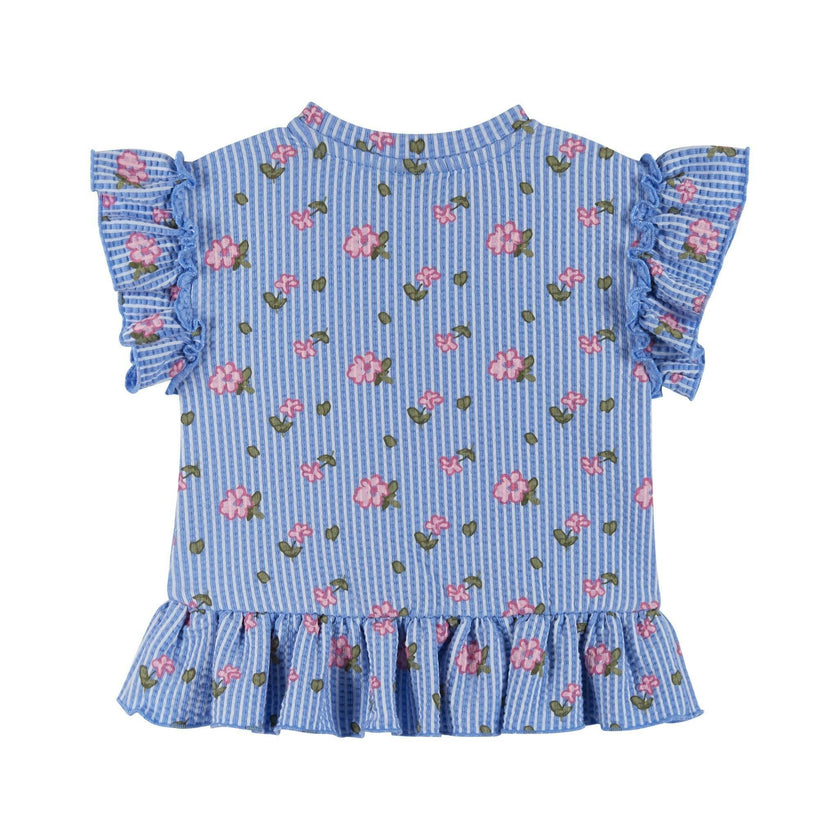 Infant Girls Knit Seersucker Top & Pant Set | Blue Floral