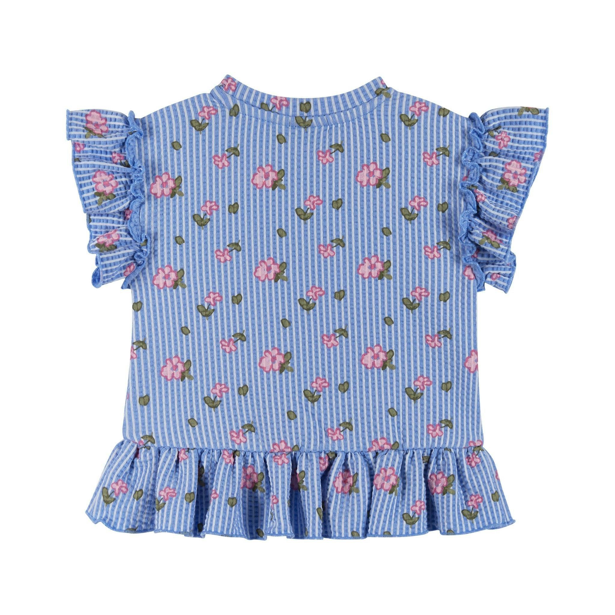 Infant Girls Knit Seersucker Top & Pant Set | Blue Floral