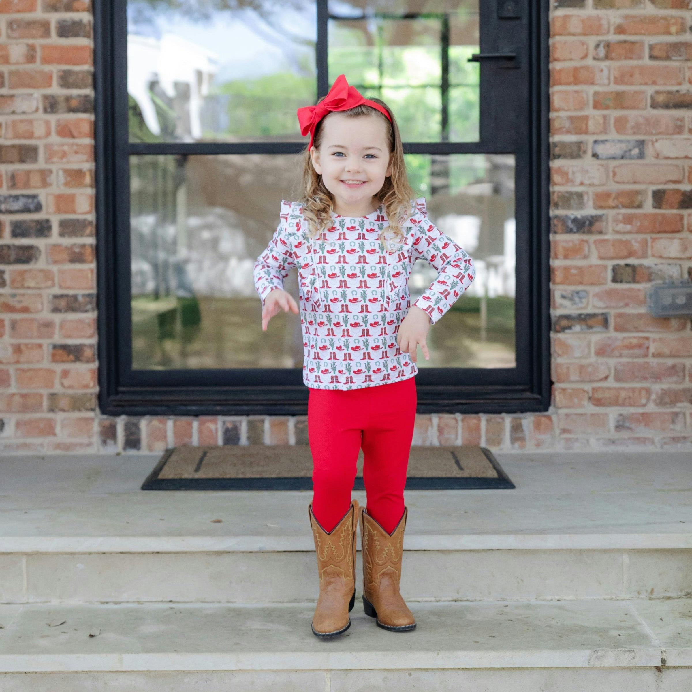 Olive Set Girls' Legging Set Cowboy Christmas