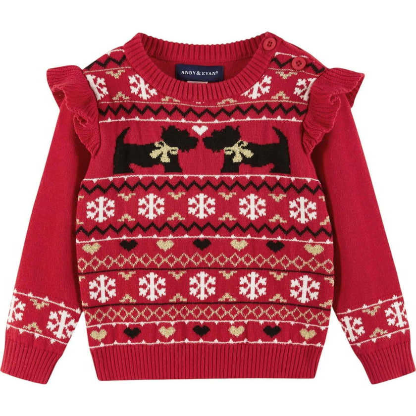 Infant Red Fair Isle Sweater W/glitter Legging Set