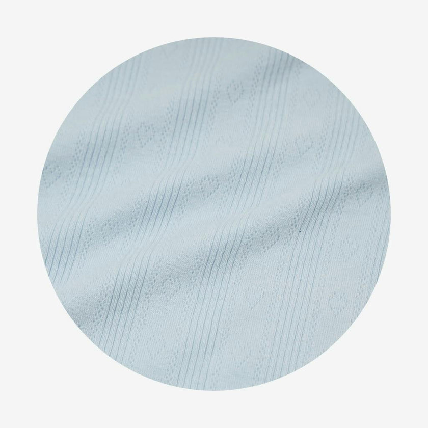 Soft Cloud Blue Pointelle Footie Ruffled Zippered One Piece