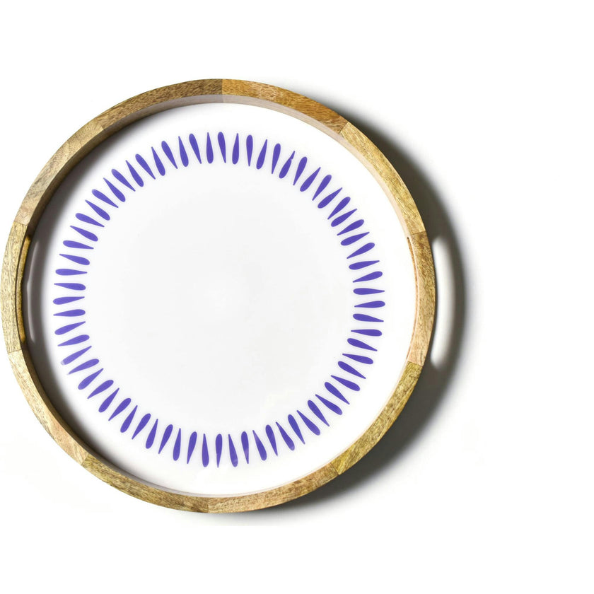 Iris Blue Drop Wood Handled Round Tray