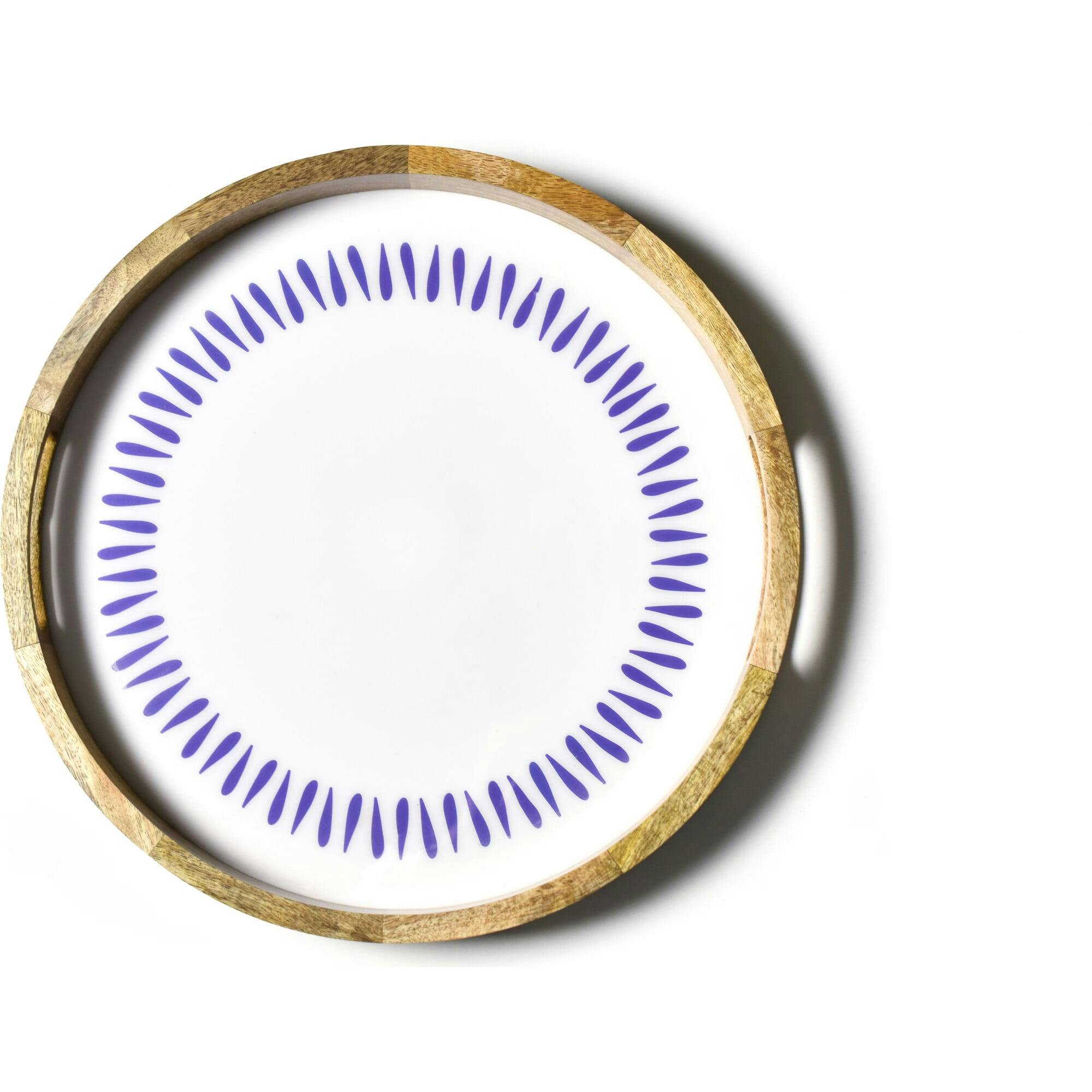 Iris Blue Drop Wood Handled Round Tray