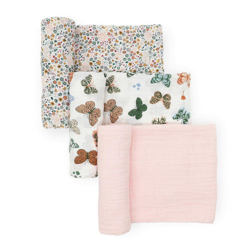 Cotton Muslin Swaddle Blanket 3 Pack - Butterflies