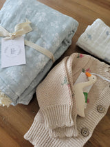 Daphne Icy Blue Floral QUILTED 6 Layer Gauze Blanket