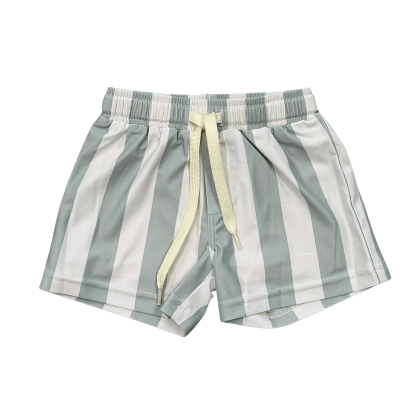 Boys Swim Shorts in Aqua Grey Stripe
