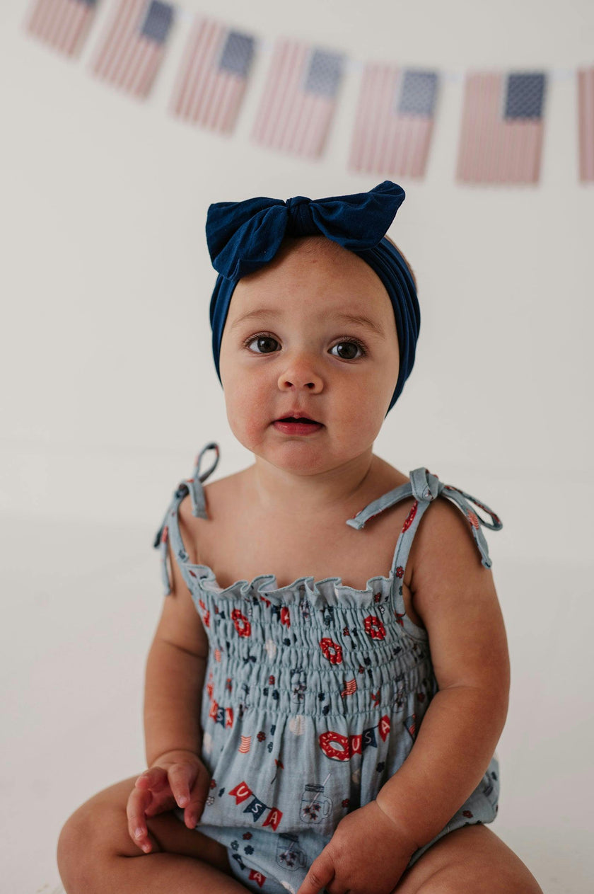 Baby Girl Tie-Smocked Bodysuit in American Cowgirl