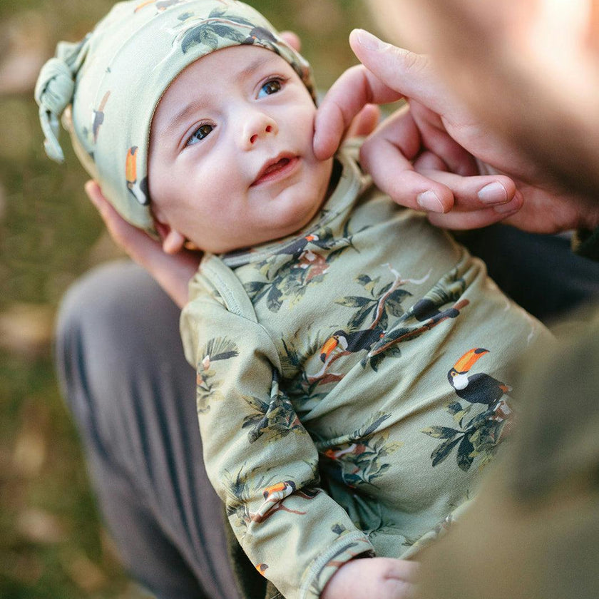 Cotton Stretch Newborn Gown & Hat Set