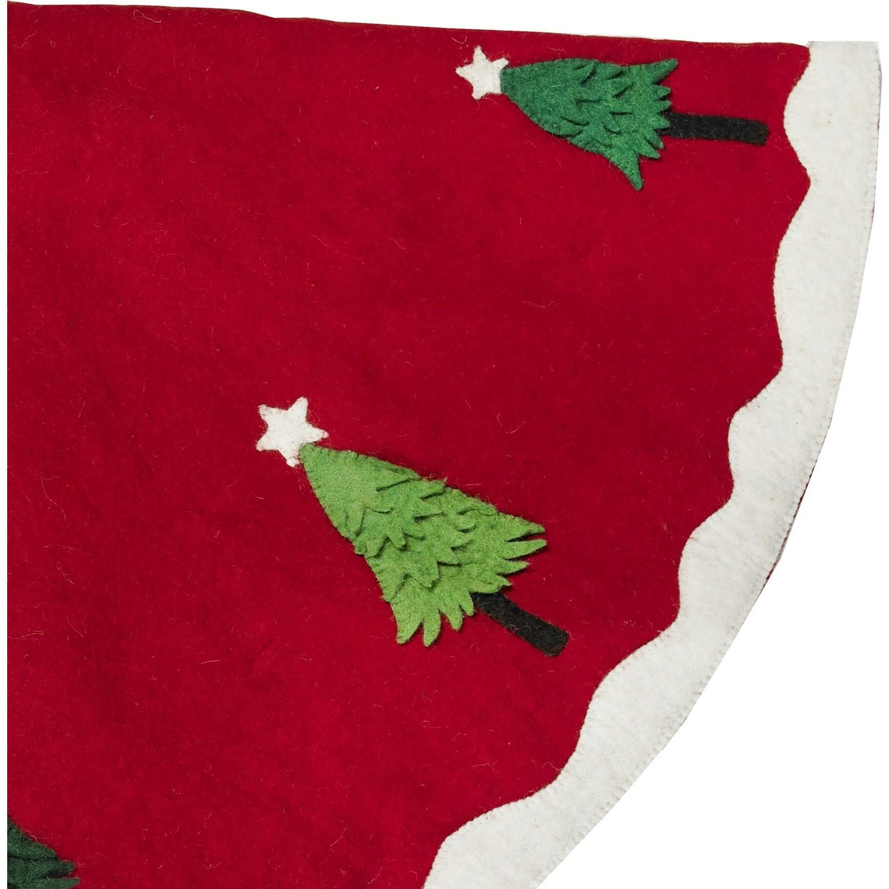 Handmade Christmas Tree Skirt Felt - Trees Red - 60