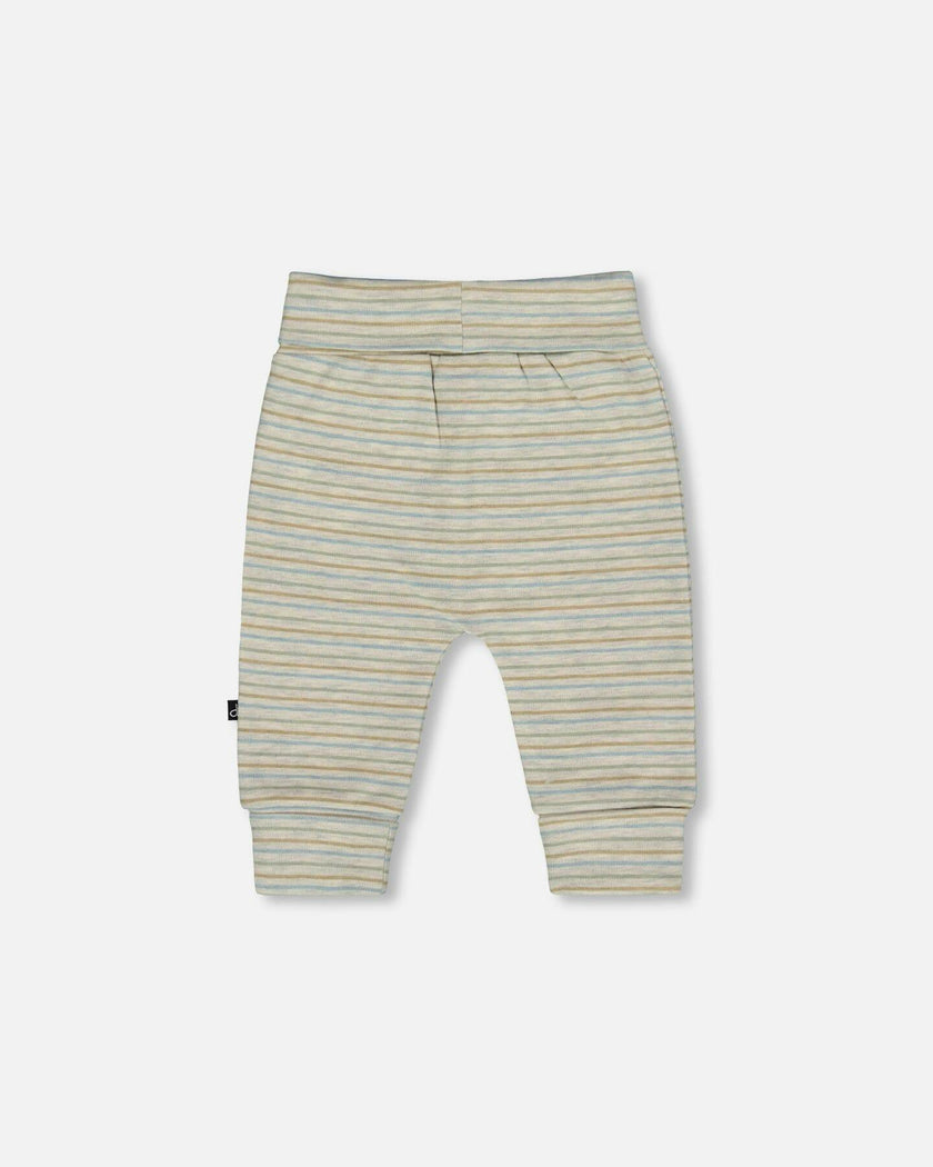 Organic Cotton Evolutive Pants Striped Heather Beige and Gray