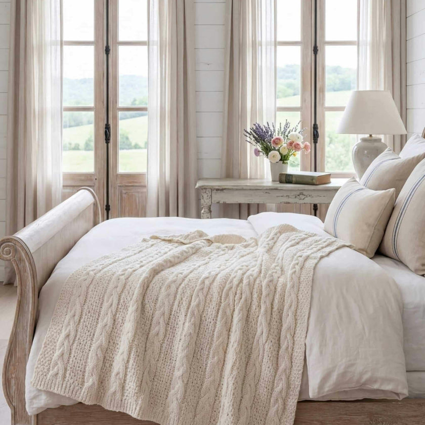 Textured Sustainable Knit Throw Blanket - Chunky Cable