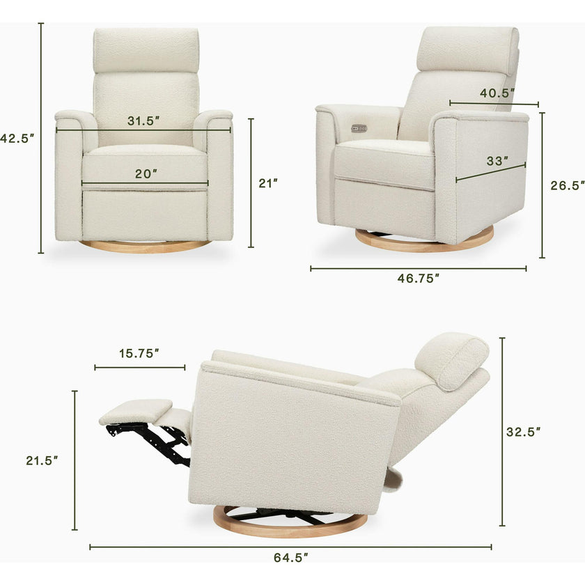 Willa Plus Power Glider Recliner W/ Power Headrest In Ivory Boucle With Light Wood Base