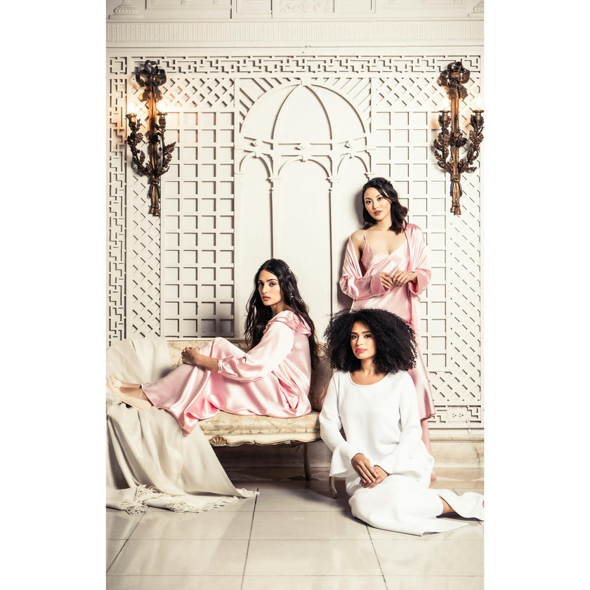 Women's Silk Long Robe in White