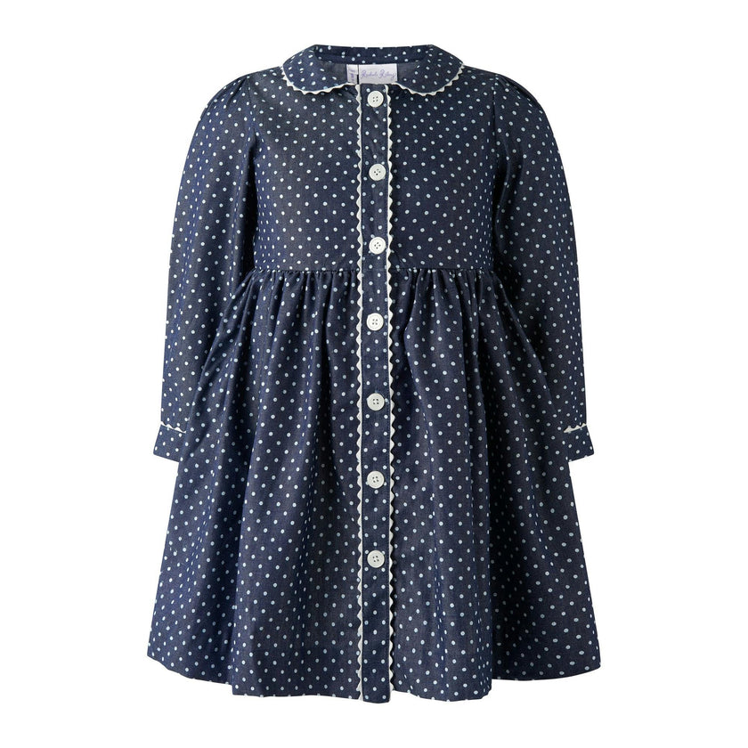 Polka Dot Button-Front Chambray Dress
