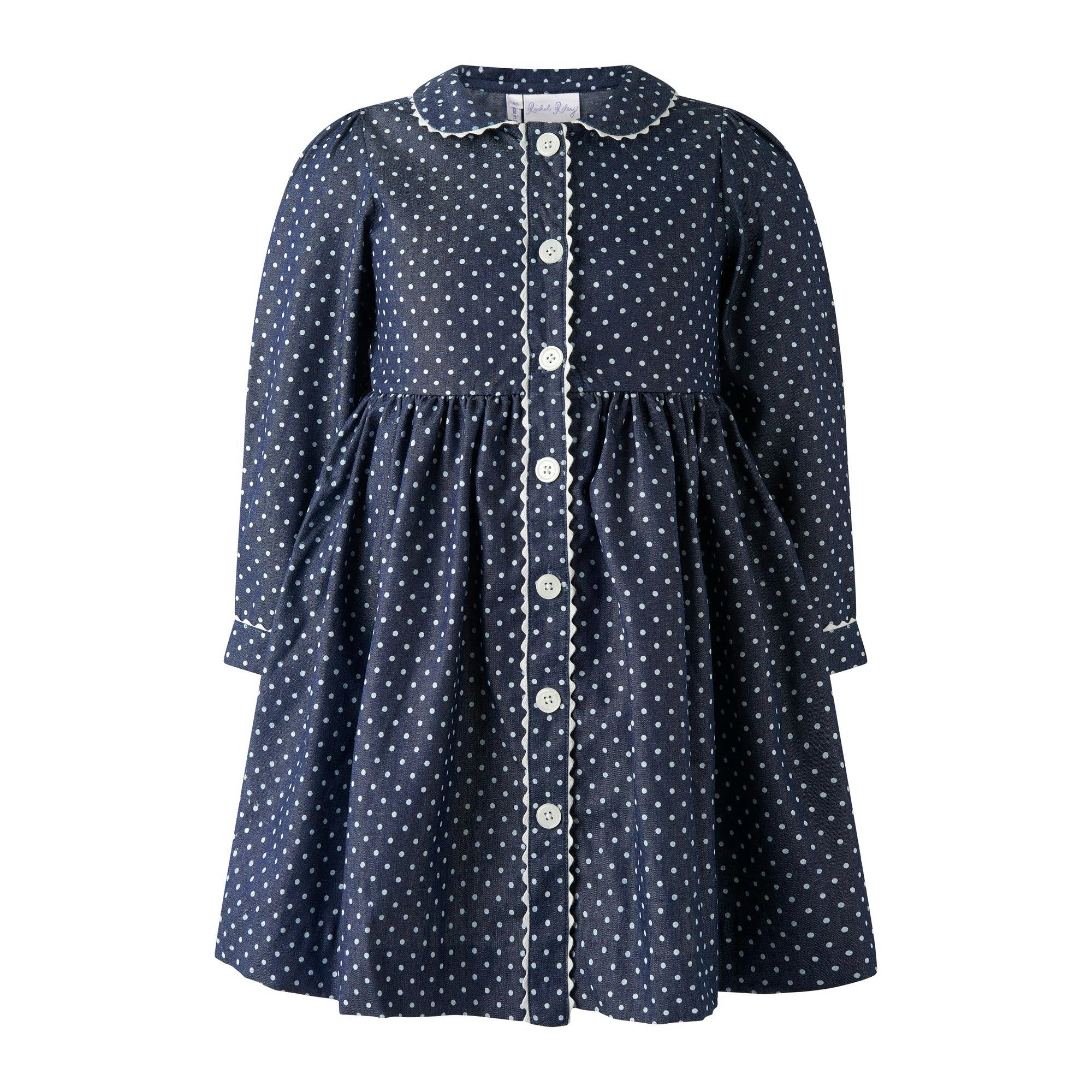 Polka Dot Button-Front Chambray Dress