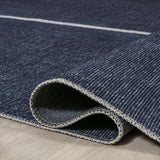Linja Solid Centre Stripe Machine-Washable Area Rug, Navy