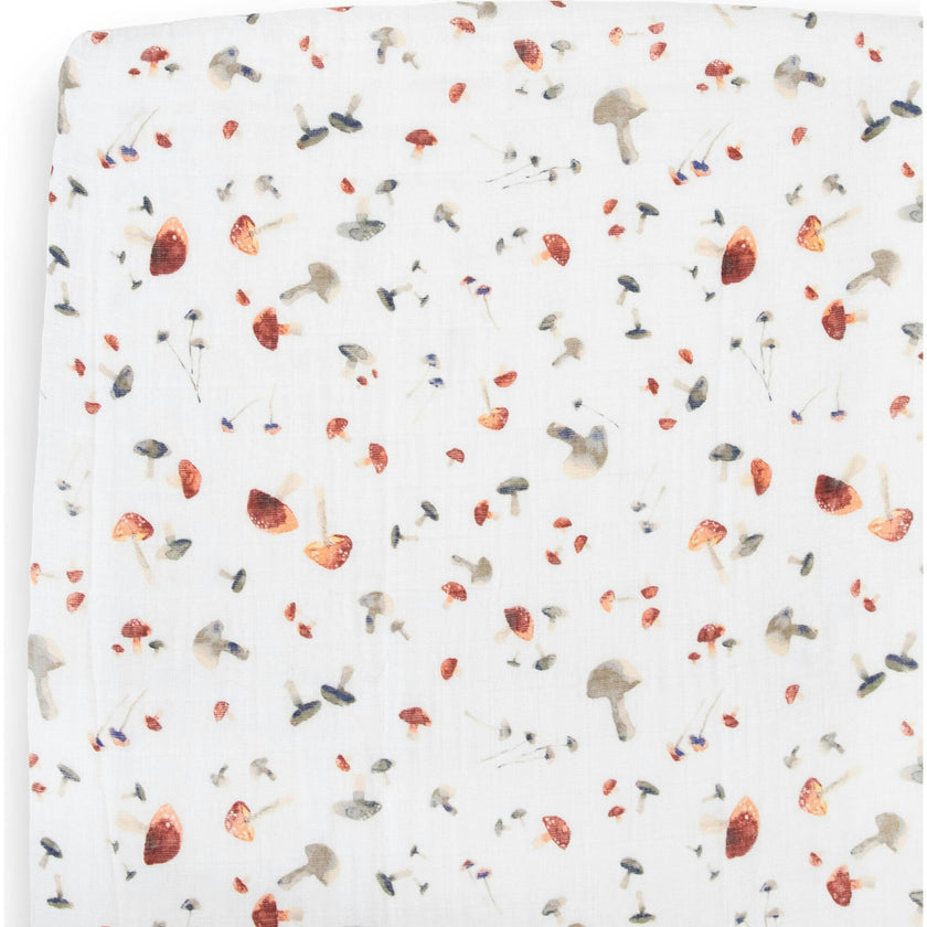 Cotton Muslin Crib Sheet - Mushrooms