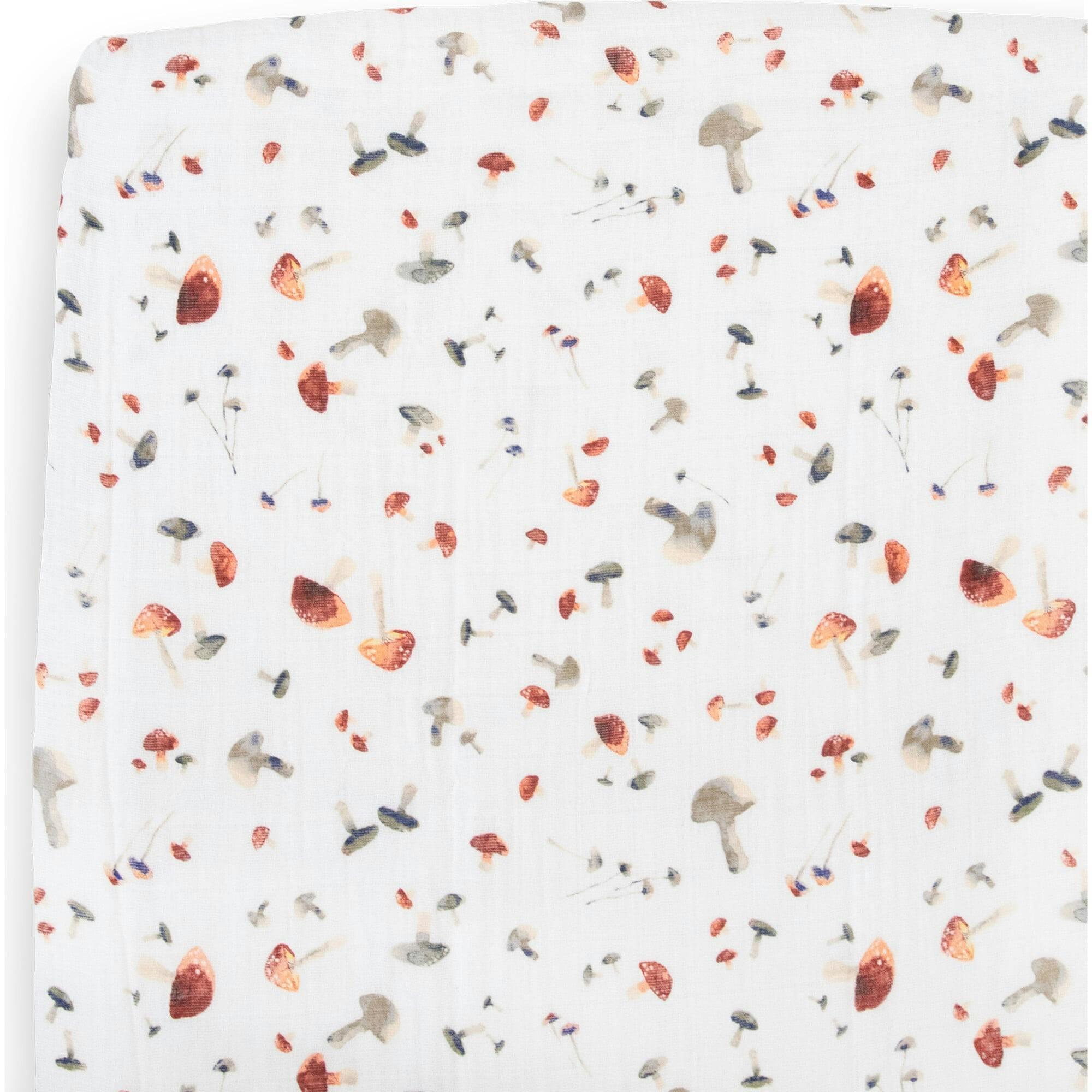 Cotton Muslin Crib Sheet - Mushrooms