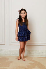 Georgia Navy Rose Satin Smocked Top