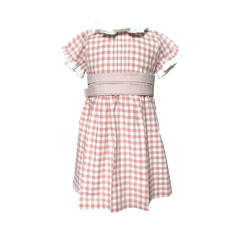 Gingham Dress Pleated Sash Waist