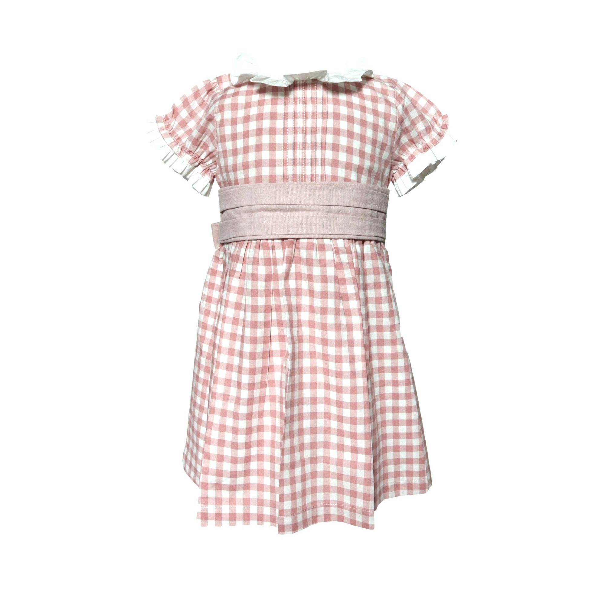 Gingham Dress Pleated Sash Waist