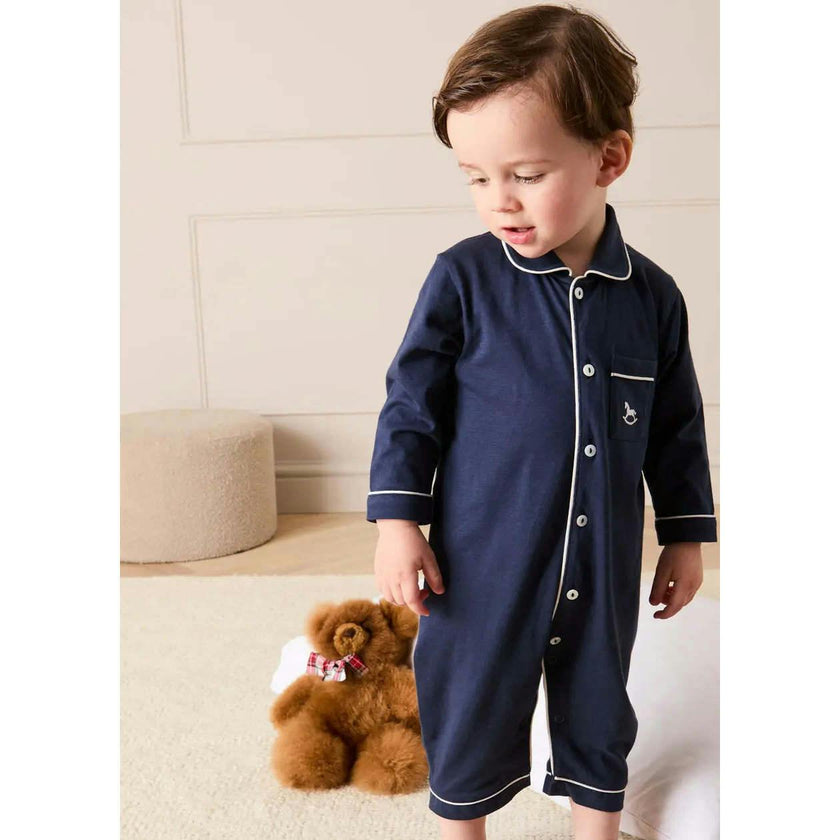 Rocking Horse Embroidered Pima Cotton All In One Pyjamas in Navy (6mths-3yrs)